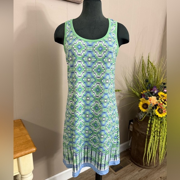 Max Studio • Blue and Green Geo Print Sun Dress - Picture 1 of 8